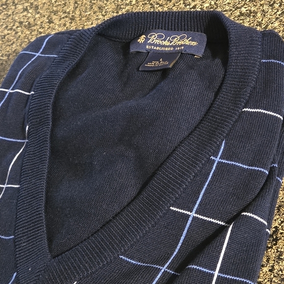 Brooks Brothers Sweater Mens L Black Windowpane Checks Silk Knit V Neck Pullover - Picture 10 of 10